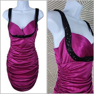 Windsor Y2K Dress Juniors Size 5 4/6 Prom Party Ruffle Pink Satin Pleated Sequin